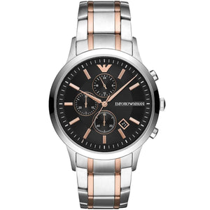Emporio Armani AR11165 Renato Men's Watch Black Dial Two-Tone Silver Rose Gold