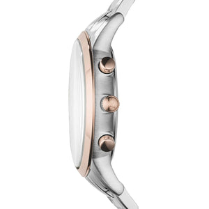 Side view of Emporio Armani AR11076 showing rose gold crown and pushers