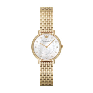 Emporio Armani Kappa AR11007 Women's Watch – White Mother of Pearl Dial & Gold Stainless Steel Strap