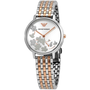 Emporio Armani AR11113 Kappa Women's Watch 3D Floral Dial Two-Tone Rose Gold Silver