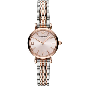 Emporio Armani Gianni T-Bar AR11223 women watch with two-tone round case and pink dial