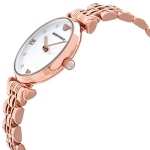 Right side profile view of the slim 8mm rose gold-tone case on the Emporio Armani AR11267