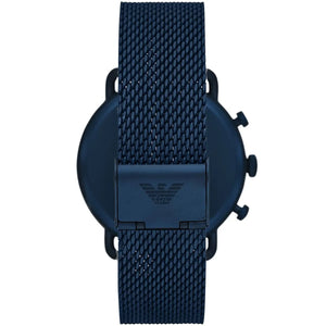 Blue stainless steel case back of Emporio Armani AR11289 with engraved eagle