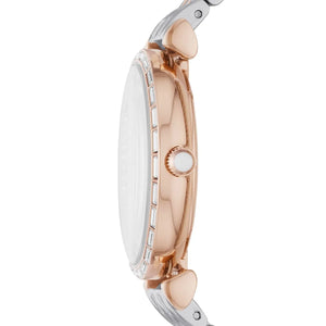 Emporio Armani AR11293 Women’s Crystal Dial Two-Tone Silver Rose Gold Stainless Steel Gianni T-Bar Watch - Luxury Hub Store
