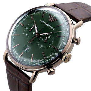 Emporio Armani AR11334 Men’s Green Dial Brown Leather Aviator Chronograph Watch - Luxury Hub Store