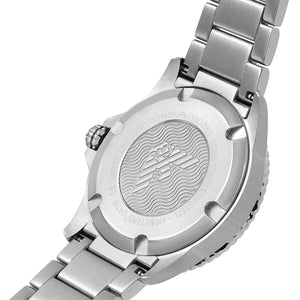 Back case of Emporio Armani AR11339 showing 100 meters water resistance