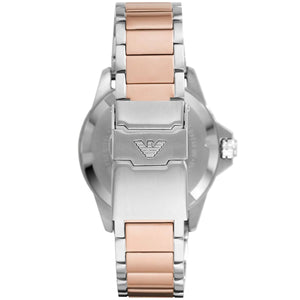 Back case of Emporio Armani AR11340 showing 100 meters water resistance