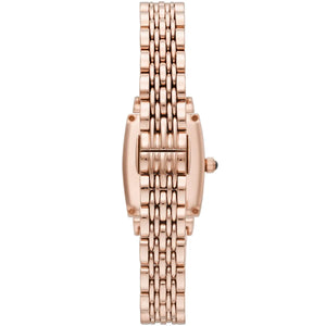Angled front view of AR11406 highlighting the beautiful crystal bezel and sleek metal strap