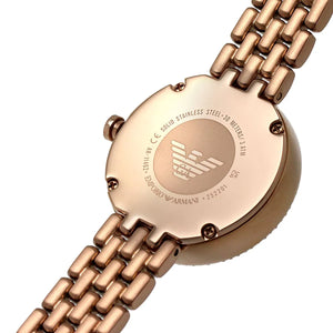 Stainless steel case back view of the Emporio Armani AR11462 showing logo and model details