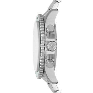 Angled front view of Emporio Armani AR11500 showing green bezel and silver markers