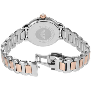 Two-tone stainless steel butterfly deployment clasp buckle on the Emporio Armani AR11567