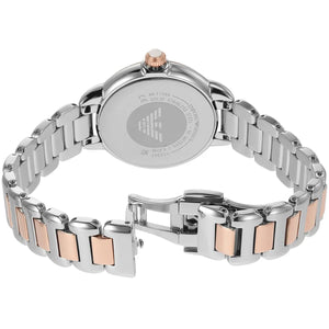 Two-tone stainless steel butterfly deployment clasp buckle on the Emporio Armani AR11569