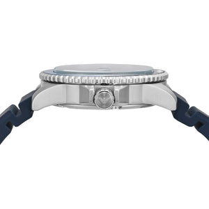 Side view of Emporio Armani AR11592 silver case with protective crown guard