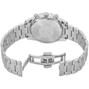 Silver-tone butterfly deployment clasp on Emporio Armani Racer AR11637 men's quartz battery metal bracelet watch