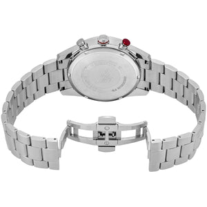 Silver-tone butterfly deployment clasp on Emporio Armani Racer AR11676 men's quartz battery metal bracelet watch