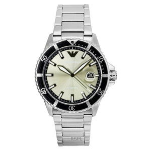 Emporio Armani World Explorer AR11683 men's quartz battery watch with silver dial, silver-tone case, silver stainless steel bracelet main view