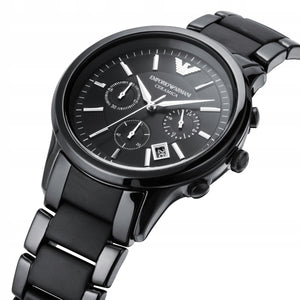 Emporio Armani AR1452 Men’s Black Dial Black Ceramic Ceramica Chronograph Watch - Luxury Hub Store