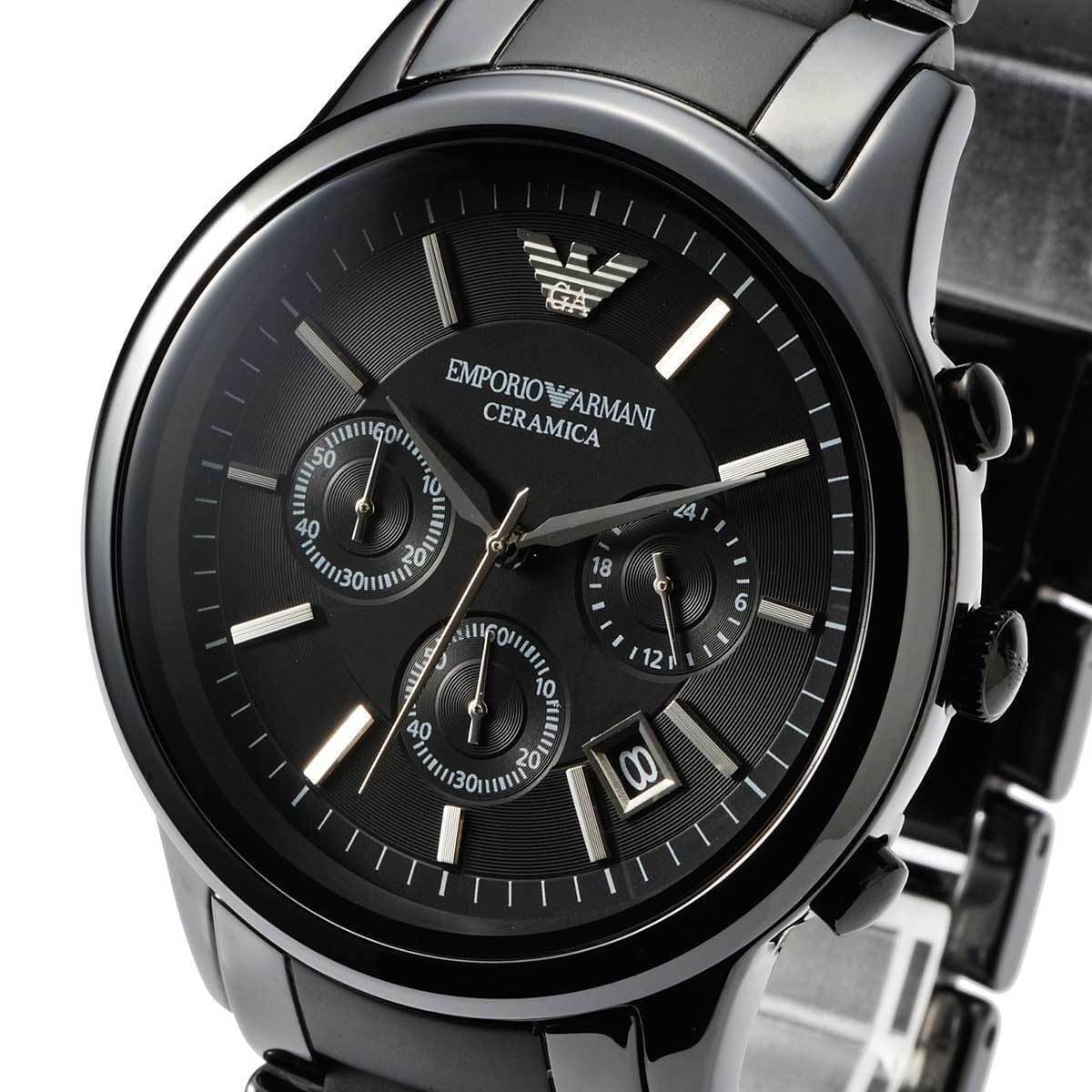 Emporio Armani AR1452 Men’s Black Dial Black Ceramic Ceramica Chronograph Watch - Luxury Hub Store