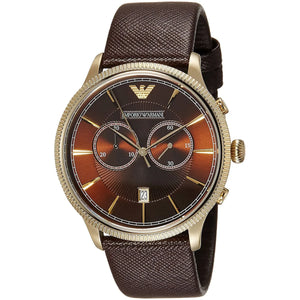 Side view of Emporio Armani AR1793 rose gold case crown and pushers