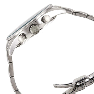 Side view of Emporio Armani AR5860 showing curved silver case and chronograph pushers