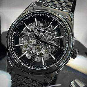 Emporio Armani Antonio AR60093 men's automatic watch showing black stainless steel bracelet and case profile