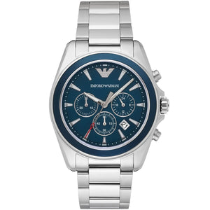 Emporio Armani AR6091 Tazio Men's Watch Blue Dial Silver Stainless Steel Bracelet