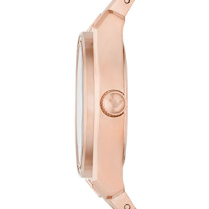 Side view of Emporio Armani AR11558 showing polished rose gold case