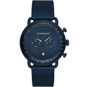 Emporio Armani Aviator AR11289 men's watch all blue ion-plated with blue mesh strap