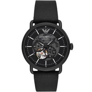 Emporio Armani Aviator AR60028 men's automatic open-heart watch with black dial and black leather strap