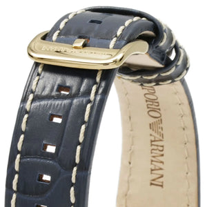 Detailed view of blue genuine leather strap with buckle for AR1862