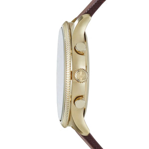 Angled shot of Emporio Armani AR1793 showing depth of brown textured dial