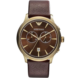 Emporio Armani Classic AR1793 men's watch brown dial rose gold case and leather strap