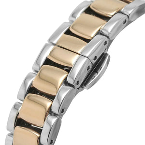 Detailed shot of the two-tone silver and rose gold stainless steel bracelet of AR11499