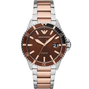 Emporio Armani AR11340 Diver Men's Watch Brown Dial Two-Tone Rose Gold Bracelet