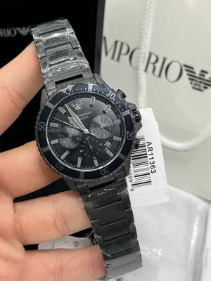 Emporio Armani AR11363 Diver Men's Watch All Black Dial Stainless Steel Bracelet