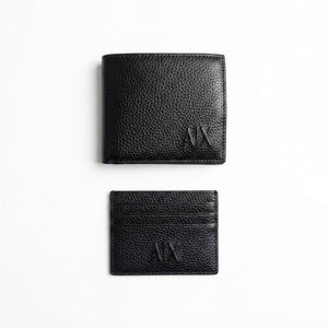 Live interior view of the opened Armani Exchange AX smooth black leather bifold wallet showcasing symmetrical multi-card slots and premium stitched edges