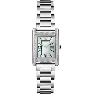 Emporio Armani AR11625 Genni Women's Watch Rectangular Mother of Pearl Dial Silver Bracelet