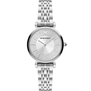 Emporio Armani Gianni T-Bar AR11445 women's silver watch with full pavé crystal dial