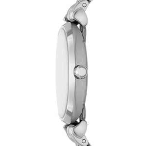 Side view of Emporio Armani AR11445 silver case and elegant T-bar lug design