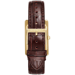 Gold-tone stainless steel pin buckle with Armani logo for the Gino leather watch