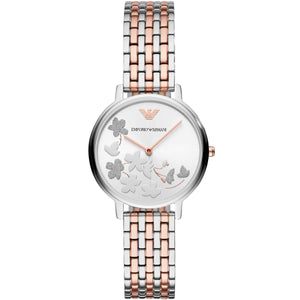 Emporio Armani AR11113 Kappa Women's Watch 3D Floral Dial Two-Tone Rose Gold Silver