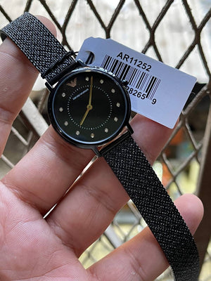 Emporio Armani Kappa AR11252 on wrist showing sleek modern black aesthetic