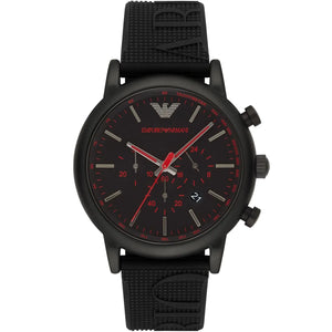 Emporio Armani AR11024 Luigi XL Men's Watch Black Rubber Strap with Logo Red Accents