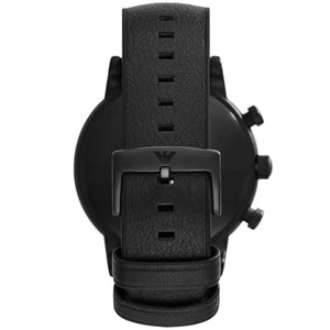 Detailed view of genuine black leather strap with matte black buckle for AR11351