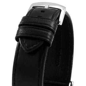 Detailed view of genuine black leather strap with buckle for AR1733