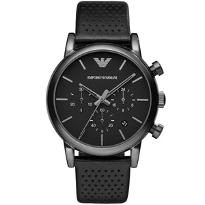 Emporio Armani AR1737 Luigi Men's Watch All Black Dial Perforated Leather Strap