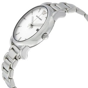 Side view of Emporio Armani AR1854 polished silver case and crown