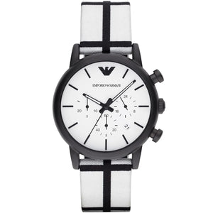 Emporio Armani AR1859 Luigi Men's Watch White Dial Black and White Striped Fabric Strap