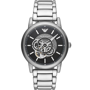 Emporio Armani Luigi AR60021 men's automatic open-heart watch with black dial and silver bracelet