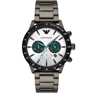 Emporio Armani Mario AR11471 men's watch gunmetal steel with silver dial and teal sub-dials